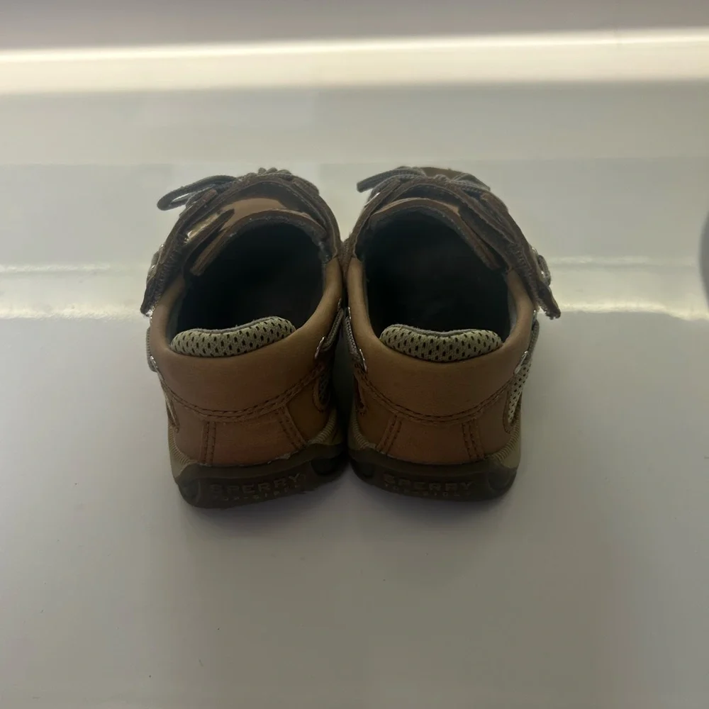 Sperry Kids Brown Moccasin Boat Shoes with Gray Laces
